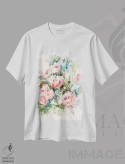 تیشرت سفید طرح دار – تیشرت گلدار ,گل های تازه صورتی اثر لرا فروشگاه ایماژ