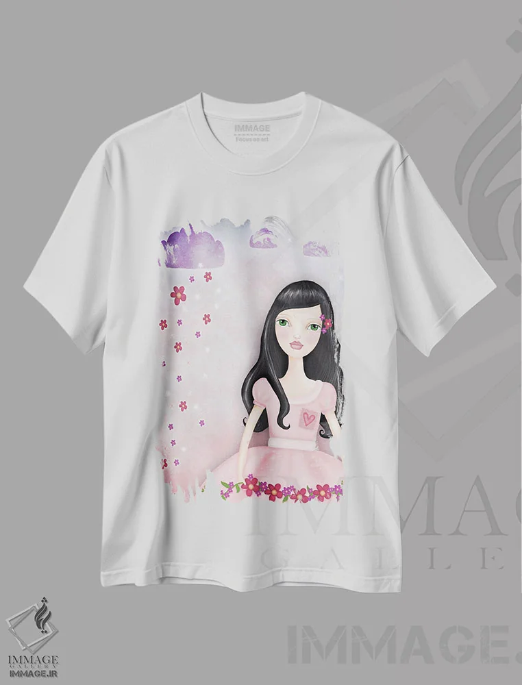 تیشرت سفید طرح دار – تیشرت فانتزی ,باران گل می بارد اثر تامارا لاپورت فروشگاه ایماژ