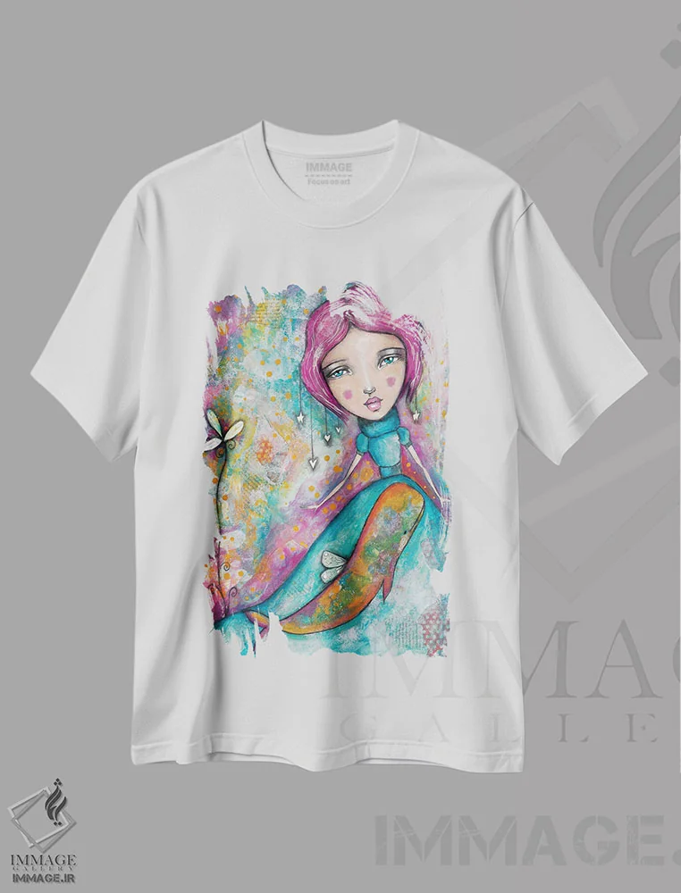 تیشرت سفید طرح دار – تیشرت هنری ,بانوی نهنگ اثر تامارا لاپورت فروشگاه ایماژ
