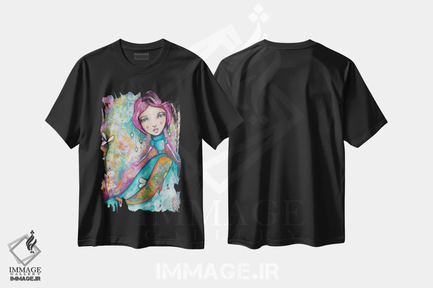 تیشرت مشکی طرح دار – تیشرت هنری ,بانوی نهنگ اثر تامارا لاپورت immage.ir