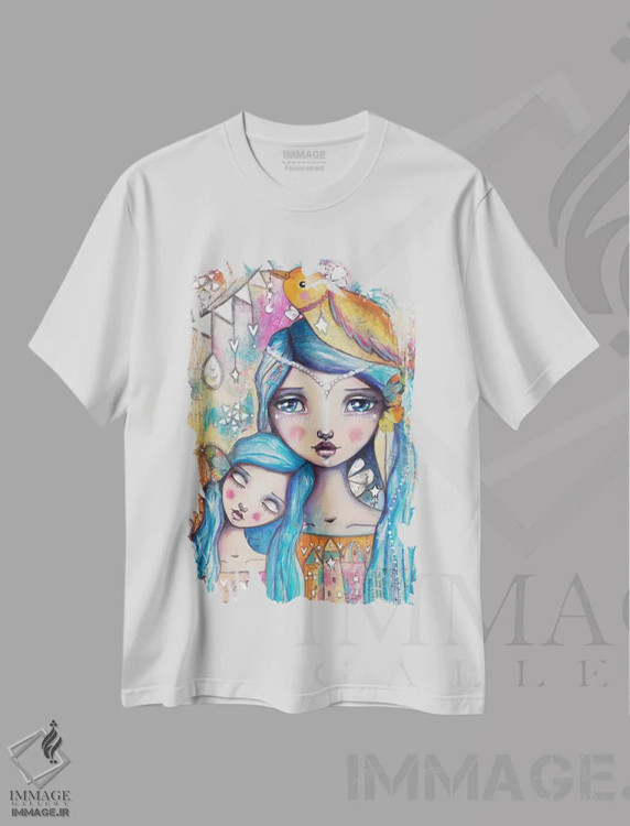 تیشرت سفید طرح دار – تیشرت هنری ,مادر و دختر اثر تامارا لاپورت فروشگاه ایماژ