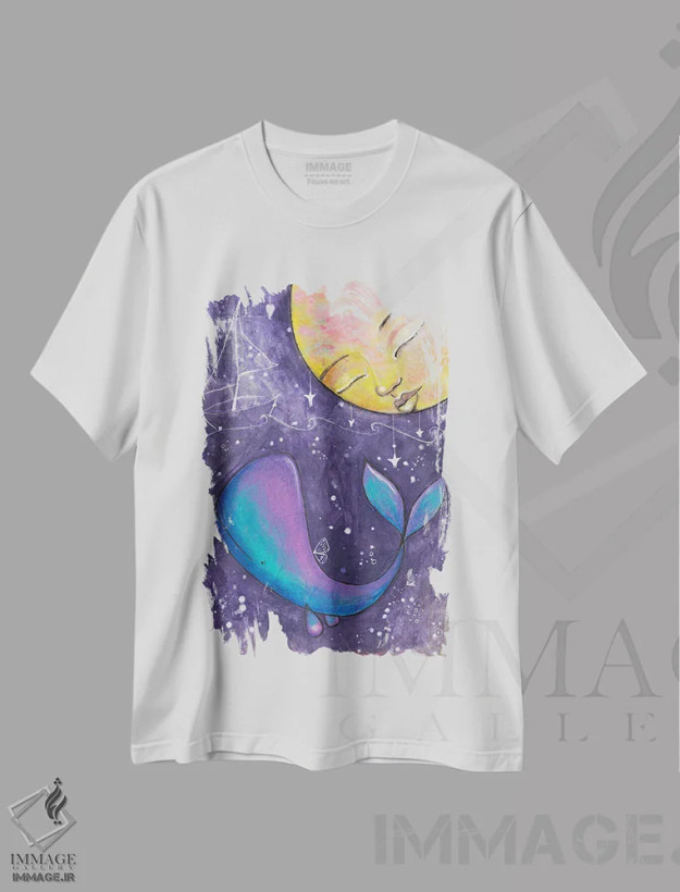 تیشرت سفید طرح دار – تیشرت طبیعت ,نهنگ ماه اثر تامارا لاپورت فروشگاه ایماژ
