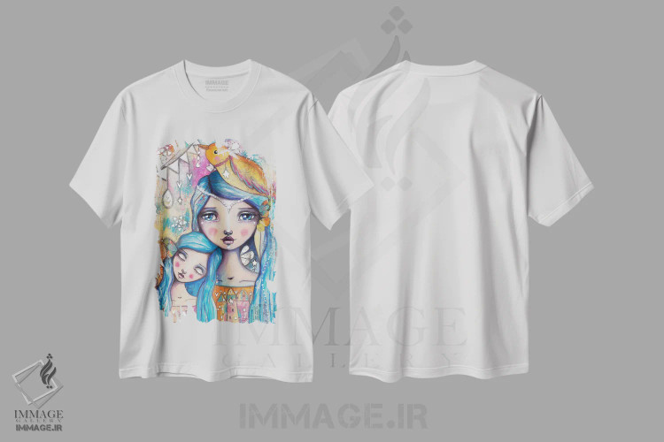 تیشرت سفید طرح دار – تیشرت هنری ,مادر و دختر اثر تامارا لاپورت فروشگاه ایماژ