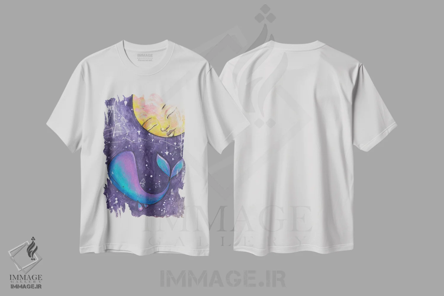 تیشرت سفید طرح دار – تیشرت طبیعت ,نهنگ ماه اثر تامارا لاپورت فروشگاه ایماژ