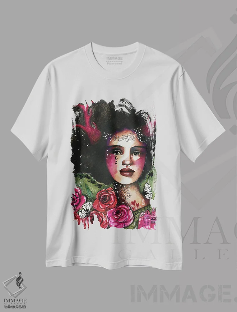 تیشرت سفید طرح دار – تیشرت فانتزی ,پری طبیعت اثر تامارا لاپورت فروشگاه ایماژ