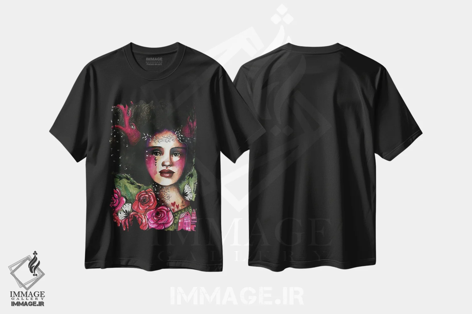 تیشرت مشکی طرح دار – تیشرت فانتزی ,پری طبیعت اثر تامارا لاپورت immage.ir