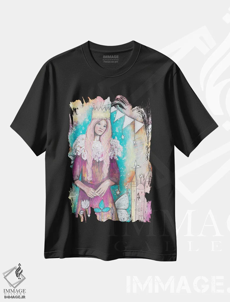 تیشرت مشکی طرح دار – تیشرت زنانه ,نماد ملکه اثر تامارا لاپورت فروشگاه ایماژ