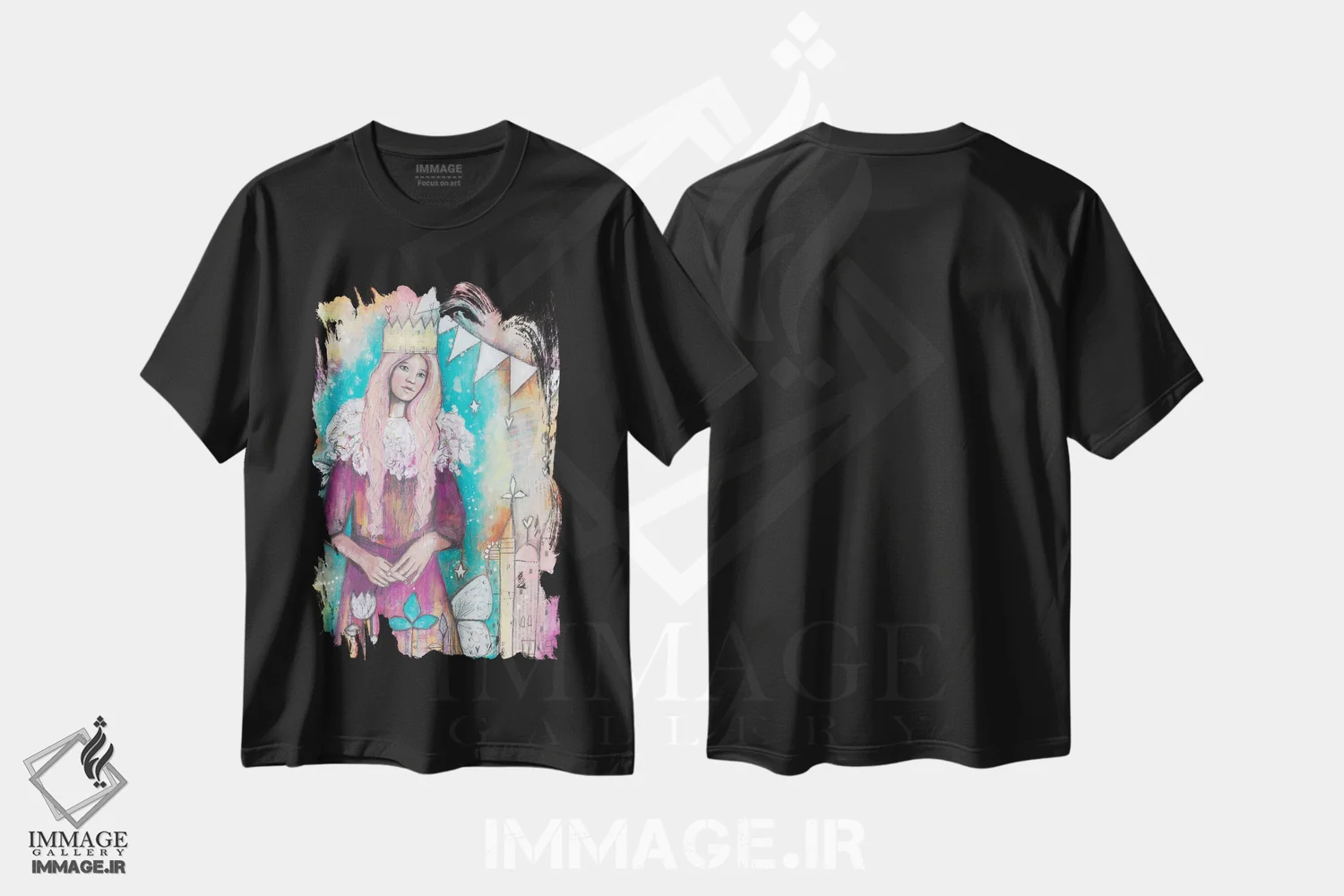 تیشرت مشکی طرح دار – تیشرت زنانه ,نماد ملکه اثر تامارا لاپورت فروشگاه ایماژ