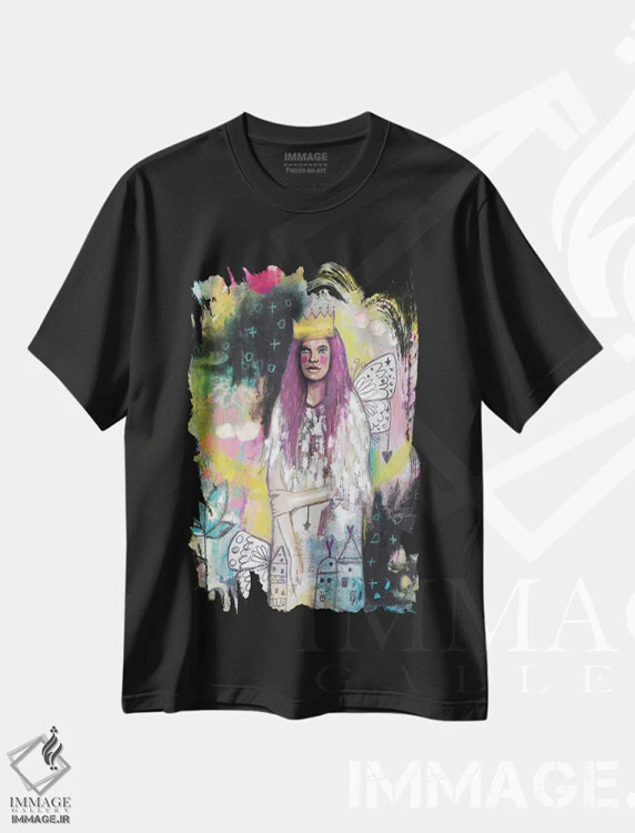 تیشرت مشکی طرح دار – تیشرت هنری زنانه ,ملکه وجود خود اثر تامارا لاپورت immage.ir
