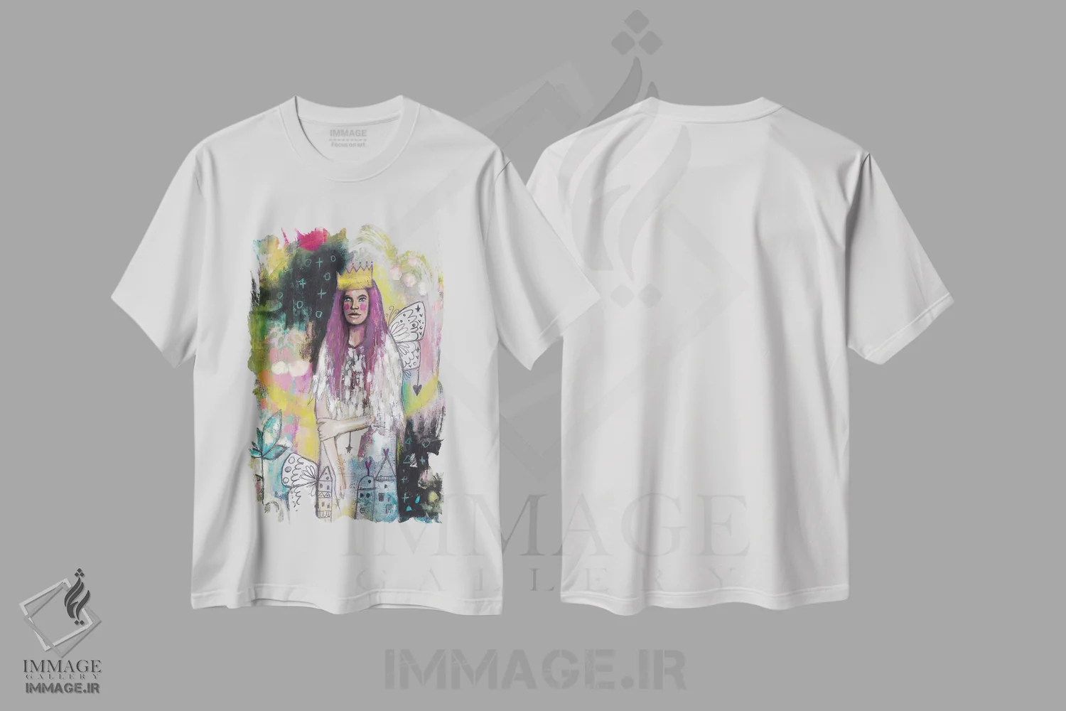 تیشرت سفید طرح دار – تیشرت هنری زنانه ,ملکه وجود خود اثر تامارا لاپورت فروشگاه ایماژ