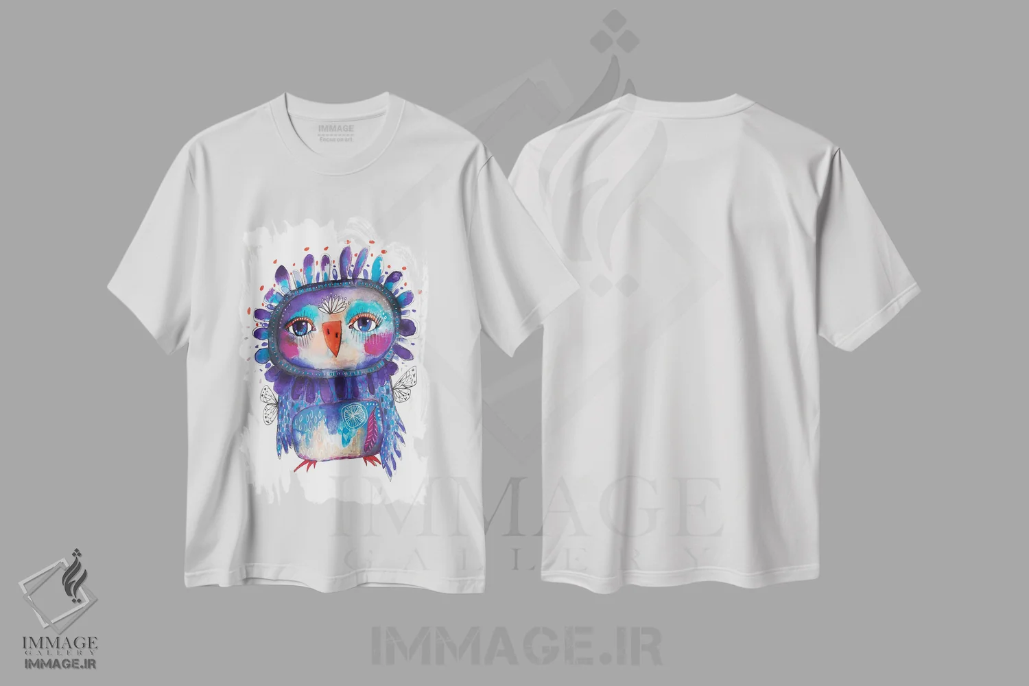 تیشرت سفید طرح دار – تیشرت فانتزی ,پرنده عجیب آبی اثر تامارا لاپورت immage.ir