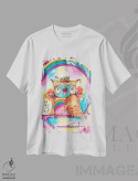 تیشرت سفید طرح دار – تیشرت فانتزی ,پرنده رنگین کمانی اثر تامارا لاپورت فروشگاه ایماژ