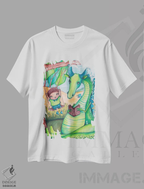 تیشرت سفید طرح دار – تیشرت فانتزی ,اژدهای مردد اثر تامارا لاپورت فروشگاه ایماژ