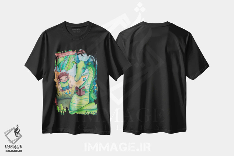 تیشرت مشکی طرح دار – تیشرت فانتزی ,اژدهای مردد اثر تامارا لاپورت immage.ir