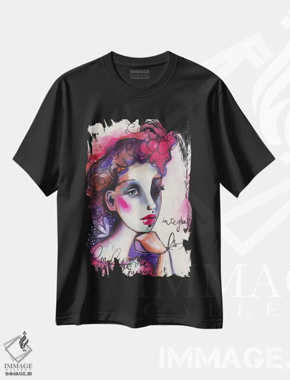 تیشرت مشکی طرح دار – تیشرت هنری ,او شکوفا می شود اثر تامارا لاپورت immage.ir