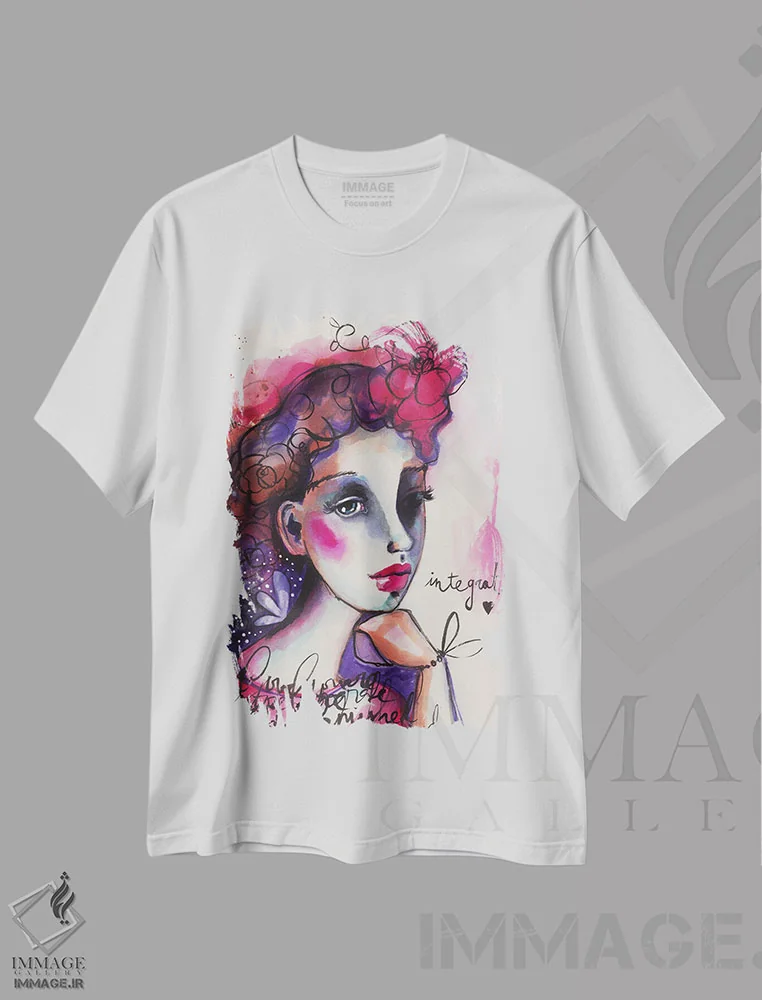 تیشرت سفید طرح دار – تیشرت هنری ,او شکوفا می شود اثر تامارا لاپورت فروشگاه ایماژ