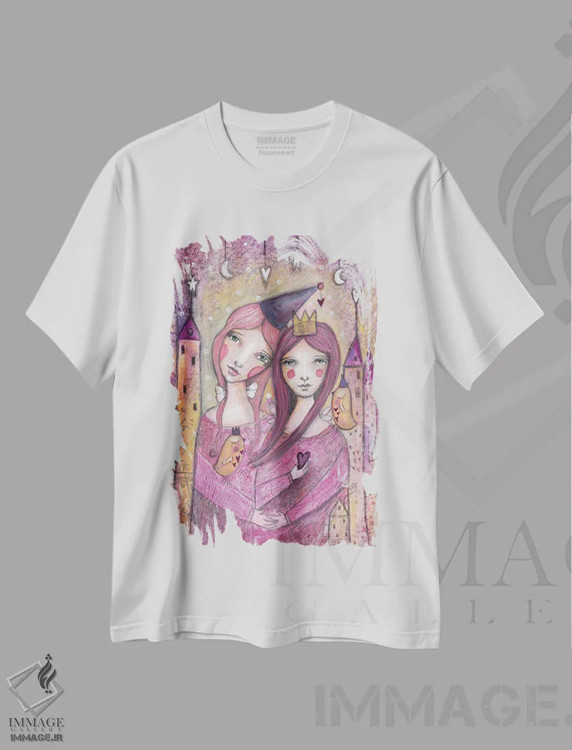 تیشرت سفید طرح دار – تیشرت هنری ,خواهران روحی اثر تامارا لاپورت فروشگاه ایماژ