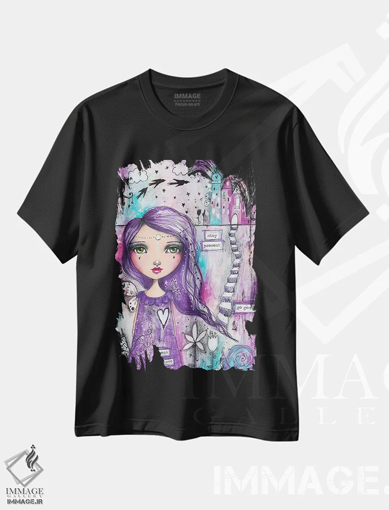 تیشرت مشکی طرح دار – تیشرت هنری ,سخن از عشق بگو اثر تامارا لاپورت immage.ir