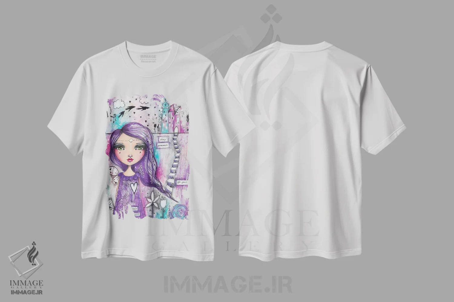 تیشرت سفید طرح دار – تیشرت هنری ,سخن از عشق بگو اثر تامارا لاپورت فروشگاه ایماژ