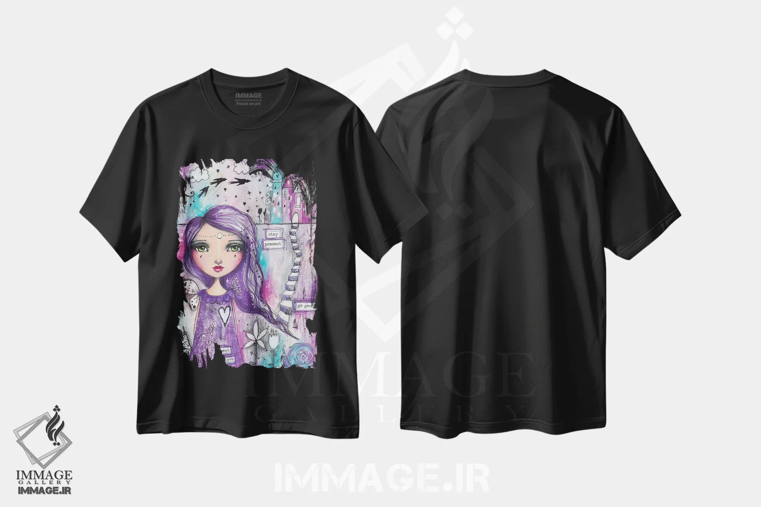 تیشرت مشکی طرح دار – تیشرت هنری ,سخن از عشق بگو اثر تامارا لاپورت immage.ir