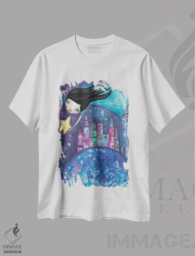 تیشرت سفید طرح دار – تیشرت فانتزی ,پرواز ستاره ای اثر تامارا لاپورت فروشگاه ایماژ