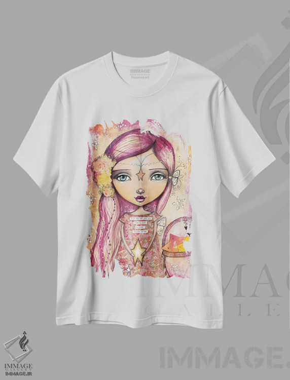 تیشرت سفید طرح دار – تیشرت هنری ,دختر ستاره ای اثر تامارا لاپورت فروشگاه ایماژ