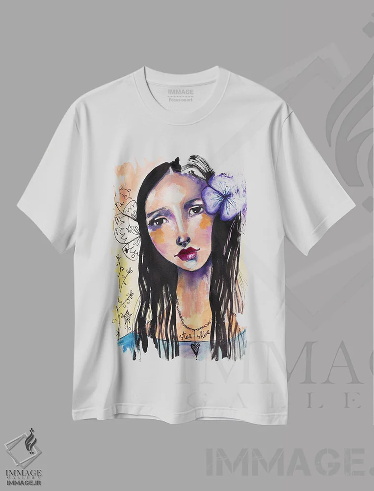 تیشرت سفید طرح دار – تیشرت هنری فانتزی ,درخشش ستاره ای اثر تامارا لاپورت فروشگاه ایماژ