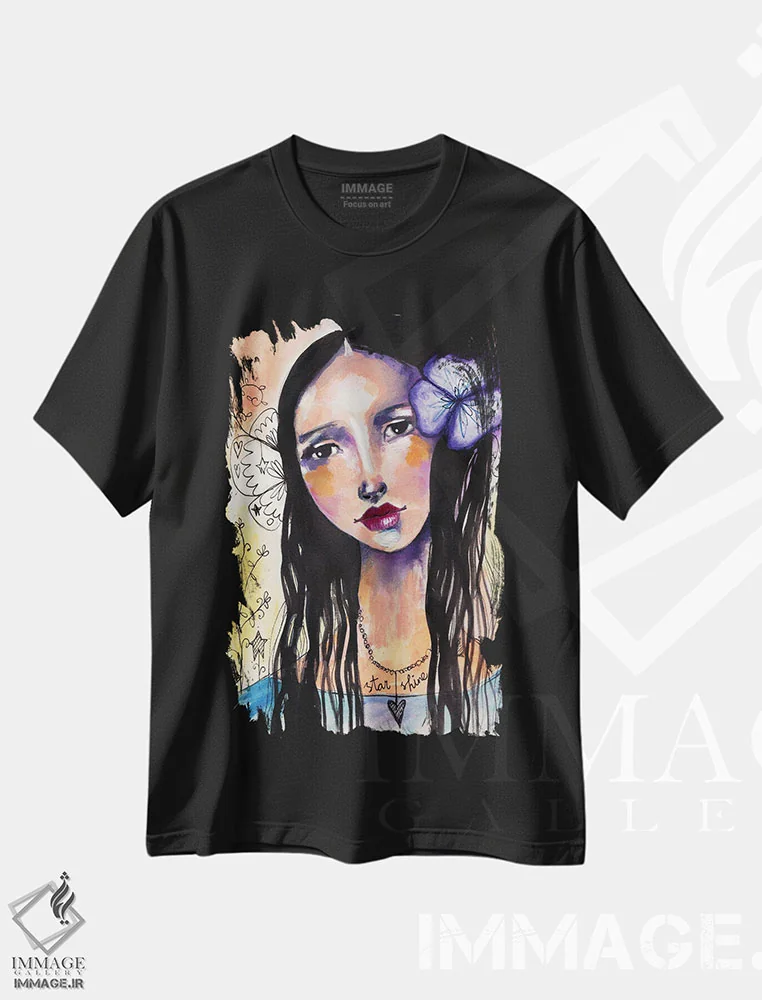 تیشرت مشکی طرح دار – تیشرت هنری فانتزی ,درخشش ستاره ای اثر تامارا لاپورت immage.ir