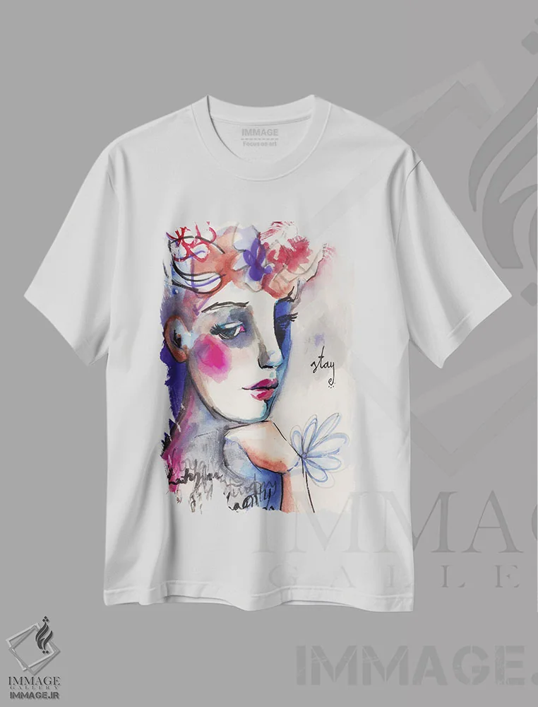 تیشرت سفید طرح دار – تیشرت هنری زنانه ,بمان اثر تامارا لاپورت فروشگاه ایماژ