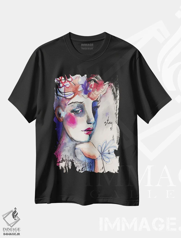 تیشرت مشکی طرح دار – تیشرت هنری زنانه ,بمان اثر تامارا لاپورت immage.ir