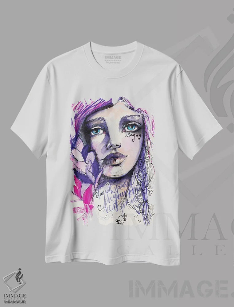 تیشرت سفید طرح دار – تیشرت هنری ,بمان اثر تامارا لاپورت فروشگاه ایماژ