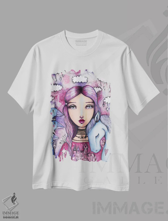 تیشرت سفید طرح دار – تیشرت طبیعت ,دختر غازبان اثر تامارا لاپورت فروشگاه ایماژ