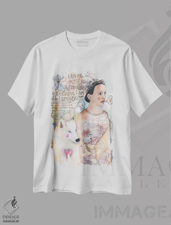 تیشرت سفید طرح دار – تیشرت فانتزی ,بانویی و گرگ سفید اثر تامارا لاپورت immage.ir