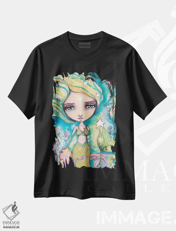 تیشرت مشکی طرح دار – تیشرت فانتزی ,پری دریایی کوچک توانمند اثر تامارا لاپورت immage.ir