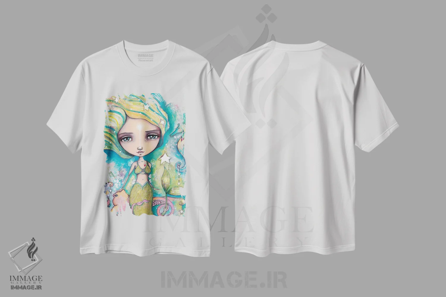 تیشرت سفید طرح دار – تیشرت فانتزی ,پری دریایی کوچک توانمند اثر تامارا لاپورت فروشگاه ایماژ
