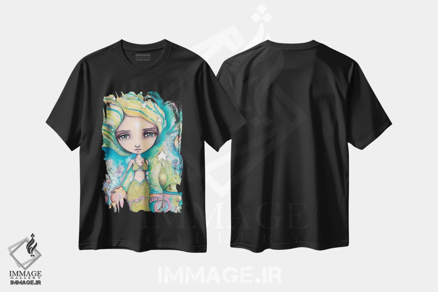 تیشرت مشکی طرح دار – تیشرت فانتزی ,پری دریایی کوچک توانمند اثر تامارا لاپورت immage.ir