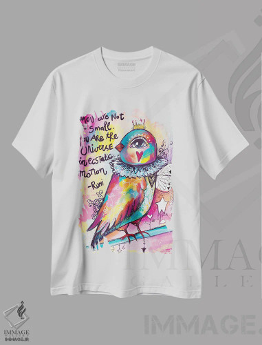 تیشرت سفید طرح دار – تیشرت هنری ,جهان در جنبش پرشور اثر تامارا لاپورت فروشگاه ایماژ