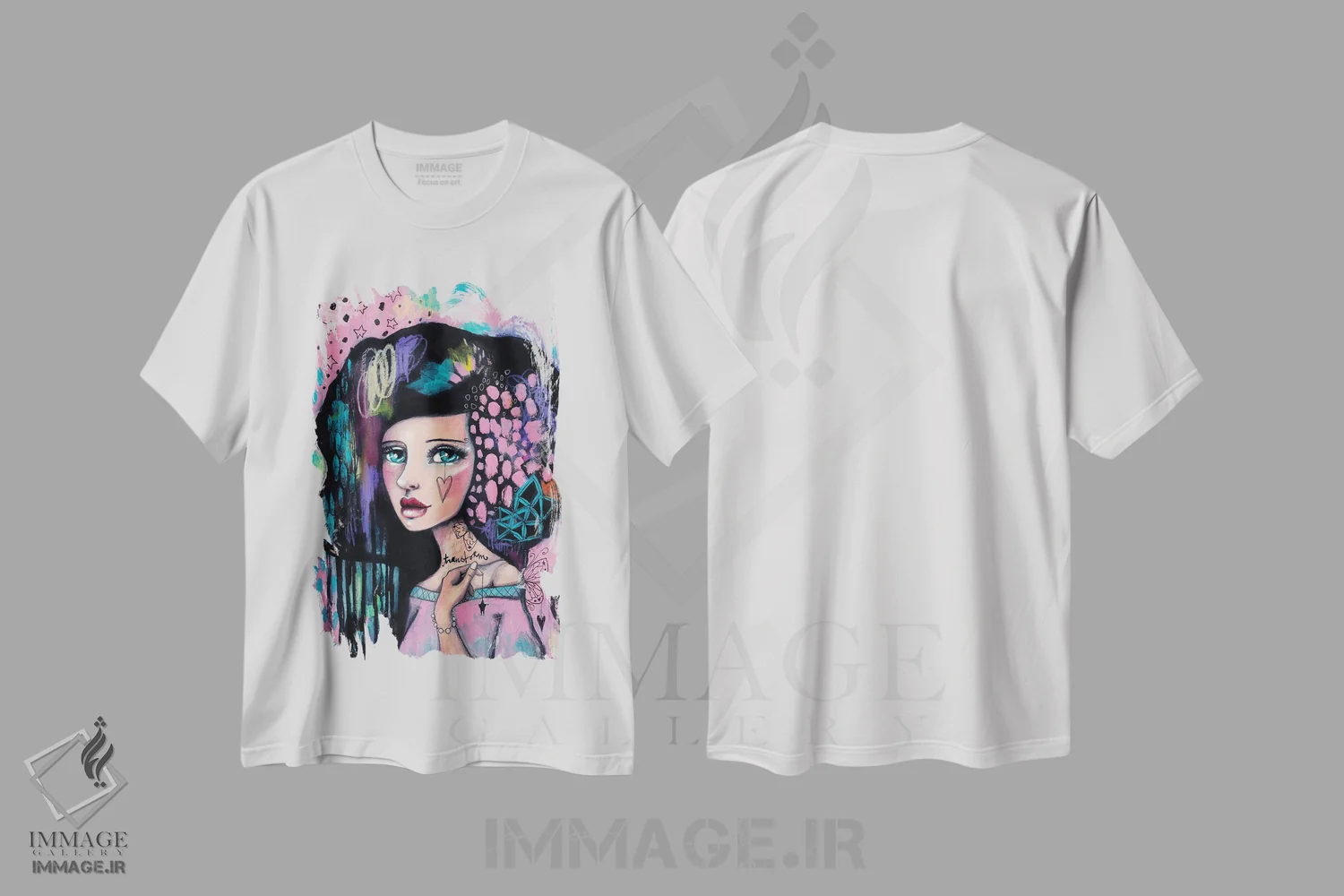 تیشرت سفید طرح دار – تیشرت هنری ,دگرگونی اثر تامارا لاپورت فروشگاه ایماژ