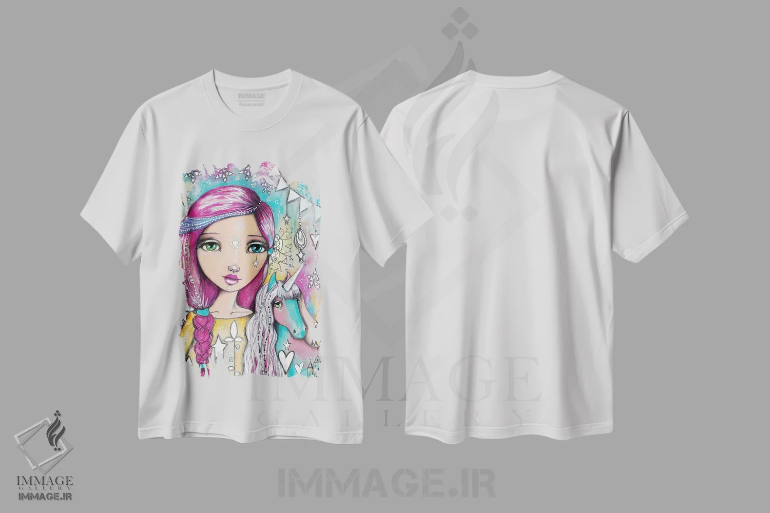 تیشرت سفید طرح دار – تیشرت دخترانه فانتزی ,دختر تک شاخ اثر تامارا لاپورت فروشگاه ایماژ