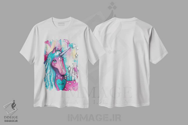تیشرت سفید طرح دار – تیشرت فانتزی ,عشق اسب شاخدار اثر تامارا لاپورت immage.ir