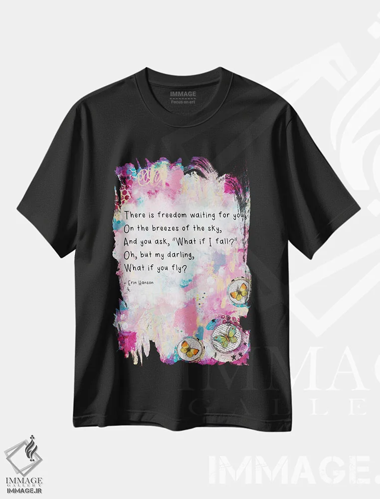 تیشرت مشکی طرح دار – تیشرت انگیزشی ,اگر پرواز کنی چه می شود اثر تامارا لاپورت فروشگاه ایماژ
