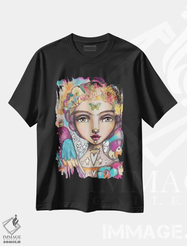 تیشرت مشکی طرح دار – تیشرت هنری ,آزاد و رها اثر تامارا لاپورت فروشگاه ایماژ