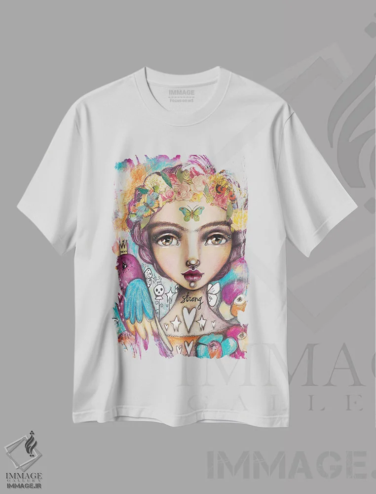 تیشرت سفید طرح دار – تیشرت هنری ,آزاد و رها اثر تامارا لاپورت immage.ir