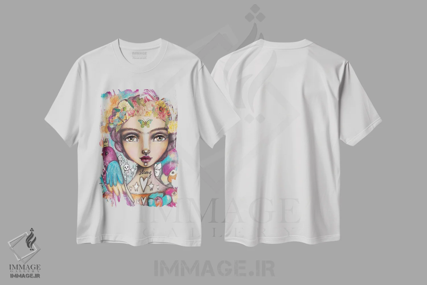 تیشرت سفید طرح دار – تیشرت هنری ,آزاد و رها اثر تامارا لاپورت immage.ir