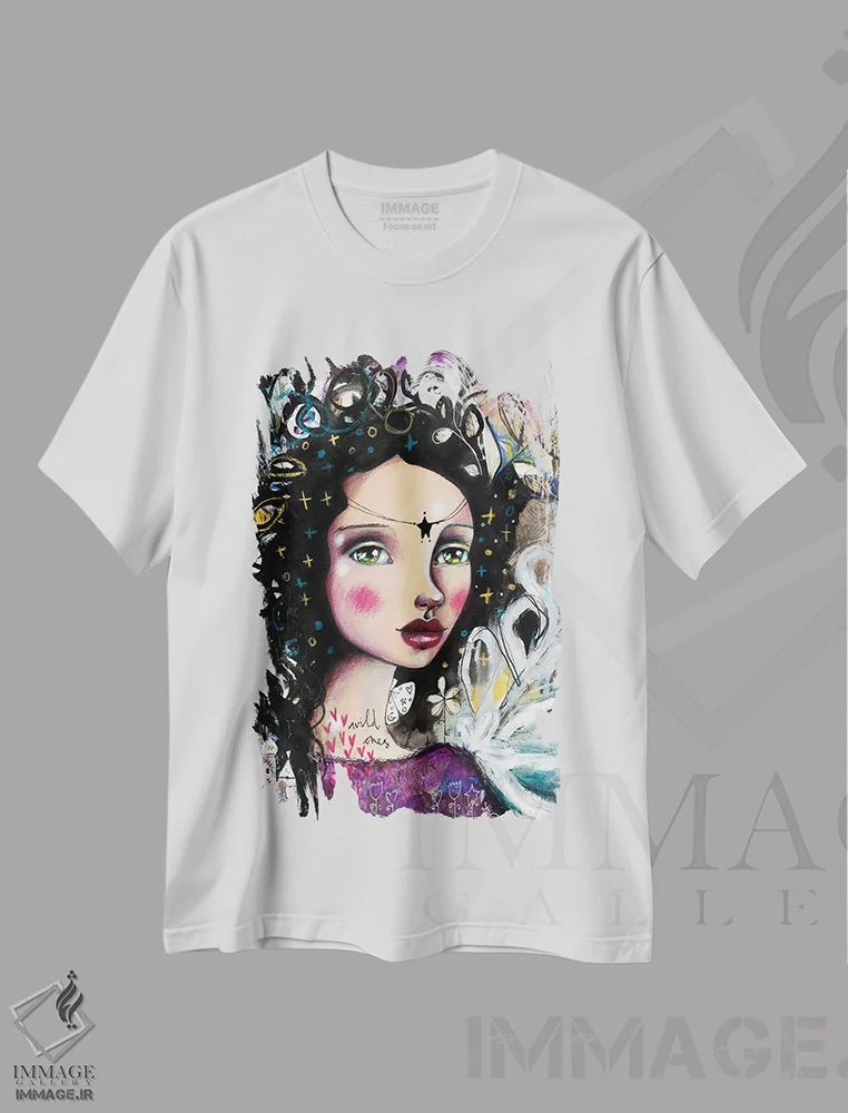 تیشرت سفید طرح دار – تیشرت فانتزی ,اهالی طبیعت اثر تامارا لاپورت فروشگاه ایماژ