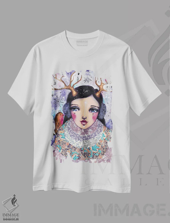 تیشرت سفید طرح دار – تیشرت هنری ,دختر زمستانی اثر تامارا لاپورت immage.ir