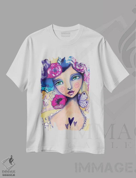 تیشرت سفید طرح دار – تیشرت هنری زنانه ,زویی دشانل اثر تامارا لاپورت فروشگاه ایماژ