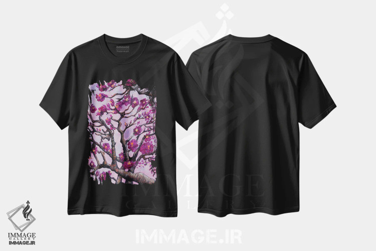 تیشرت مشکی طرح دار – تیشرت طبیعت ,شکوفه های روح اثر تامارا لاپورت فروشگاه ایماژ