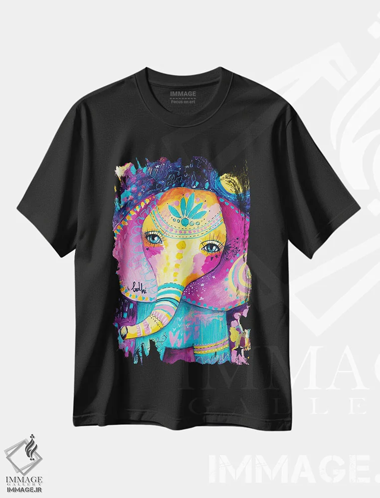 تیشرت مشکی طرح دار – تیشرت فانتزی ,فیل و رؤیا اثر تامارا لاپورت immage.ir