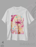 تیشرت سفید طرح دار – تیشرت هنری ,نیلوفر آزاد پرواز کن اثر تامارا لاپورت immage.ir